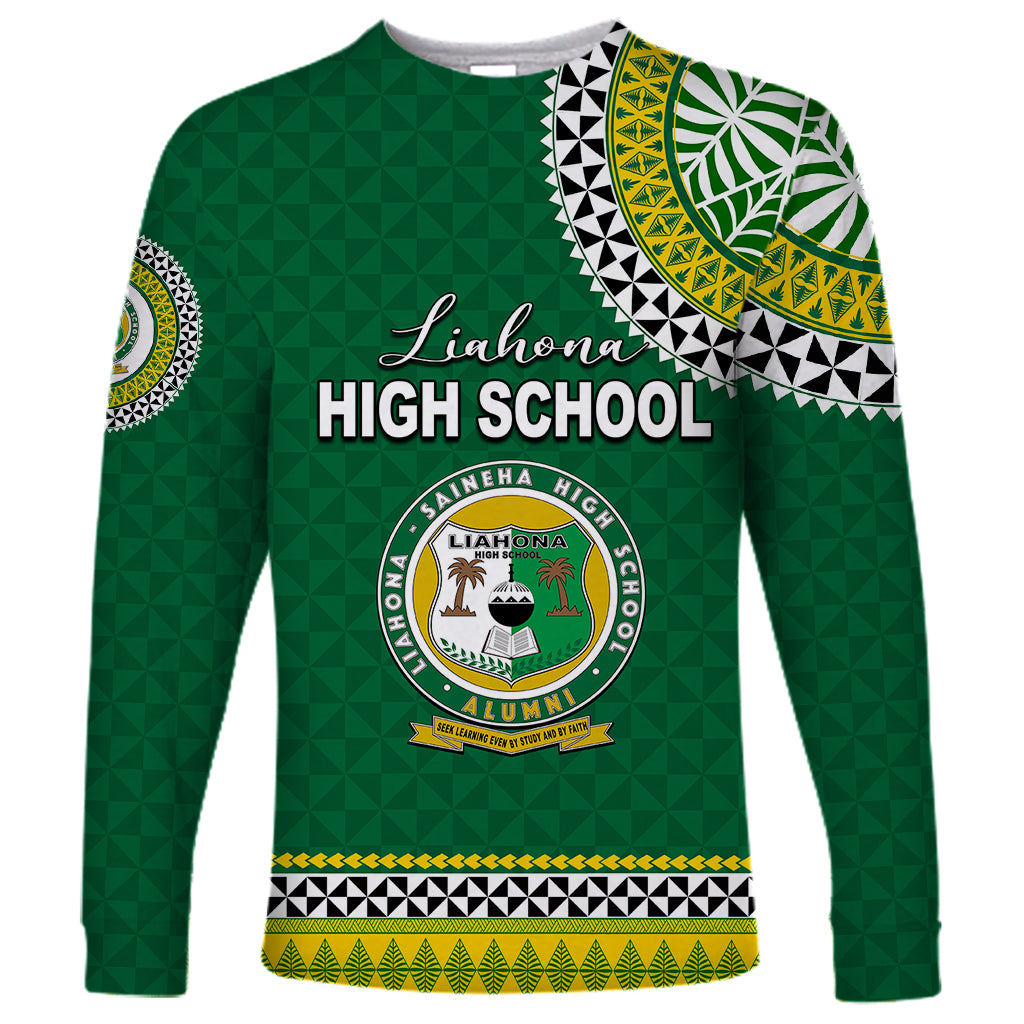 Tonga School Liahona High School Long Sleeve Shirt Tribal Pattern LT6 Unisex Green - Polynesian Pride