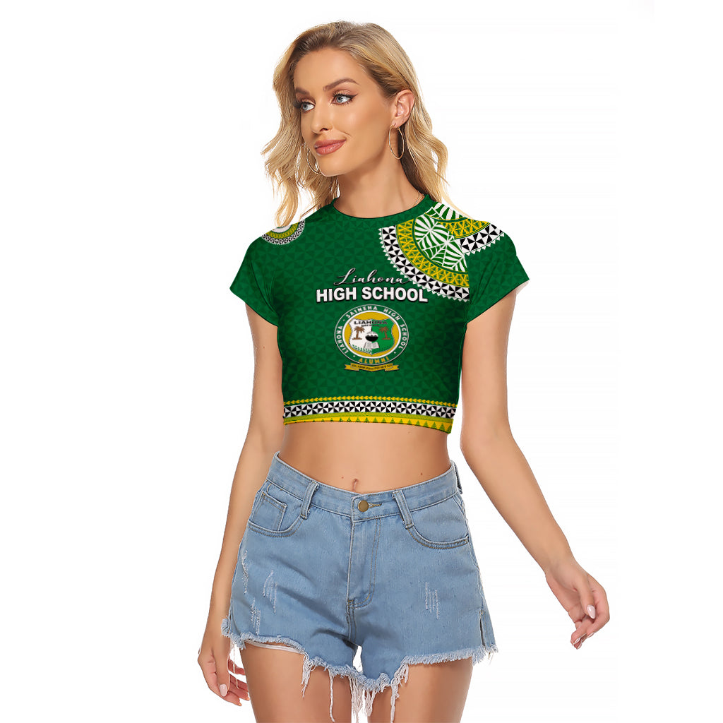 Tonga School Liahona High School Raglan Cropped T Shirt Tribal Pattern LT6 Female Green - Polynesian Pride