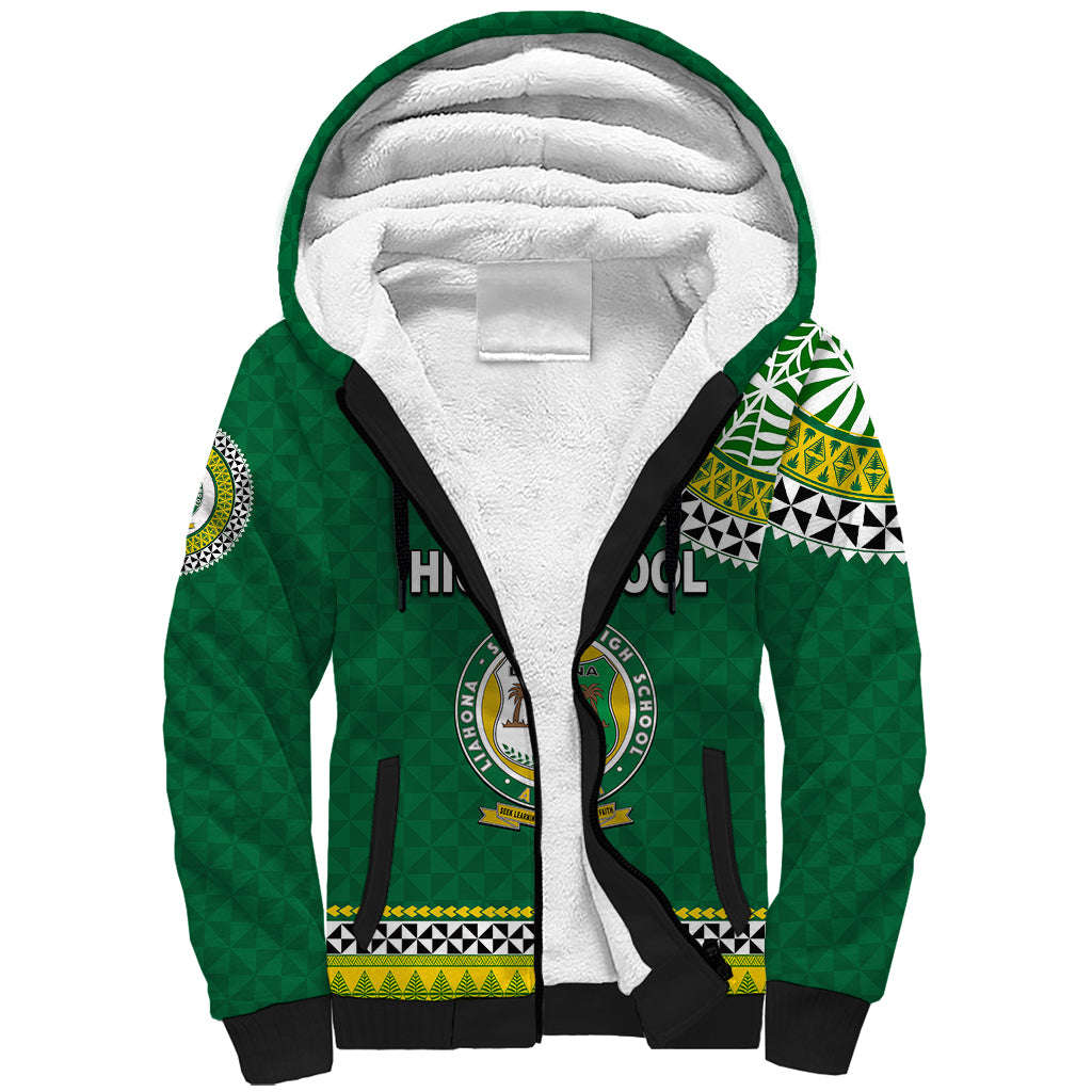 Tonga School Liahona High School Sherpa Hoodie Tribal Pattern LT6 Unisex Green - Polynesian Pride