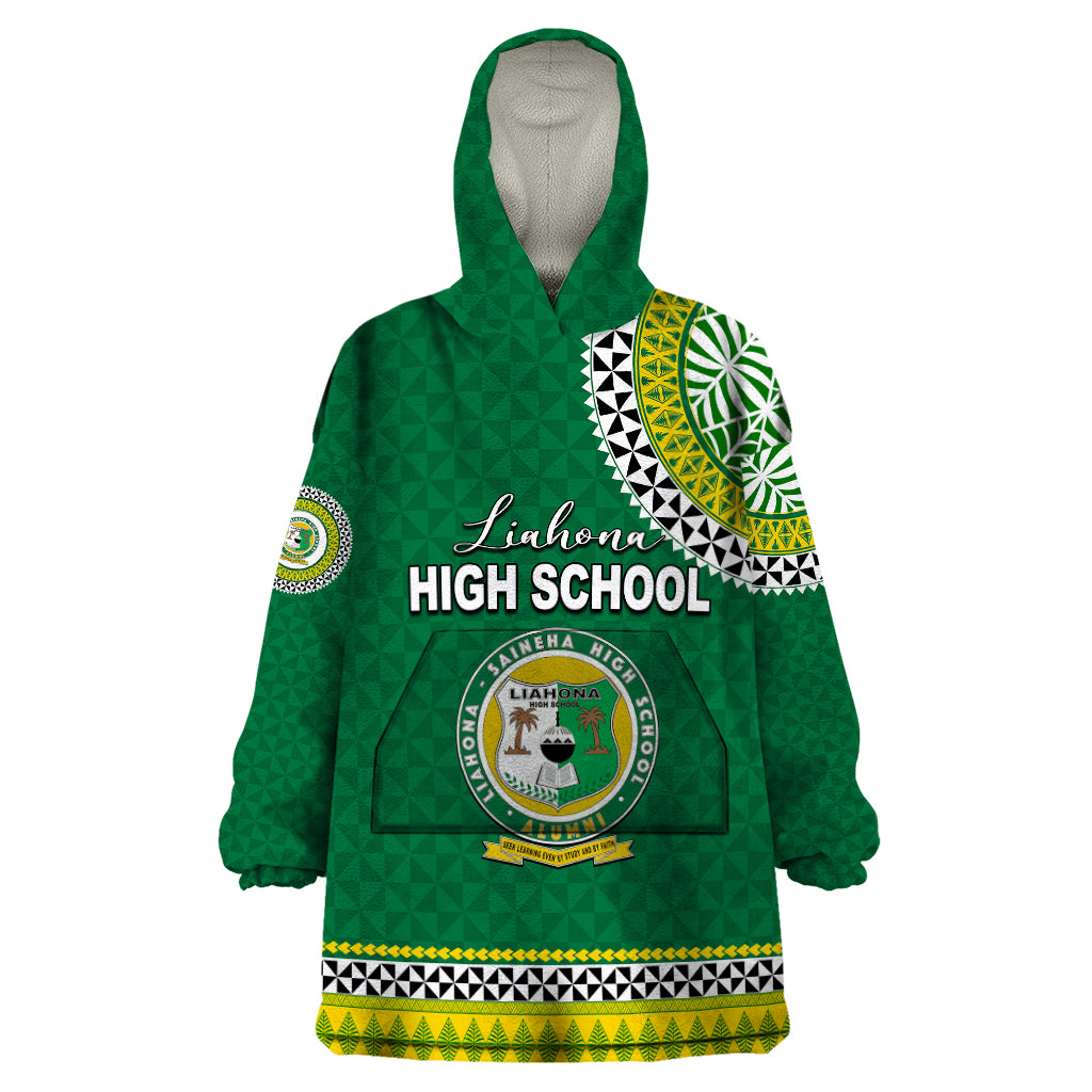 Tonga School Liahona High School Wearable Blanket Hoodie Tribal Pattern LT6 One Size Green - Polynesian Pride