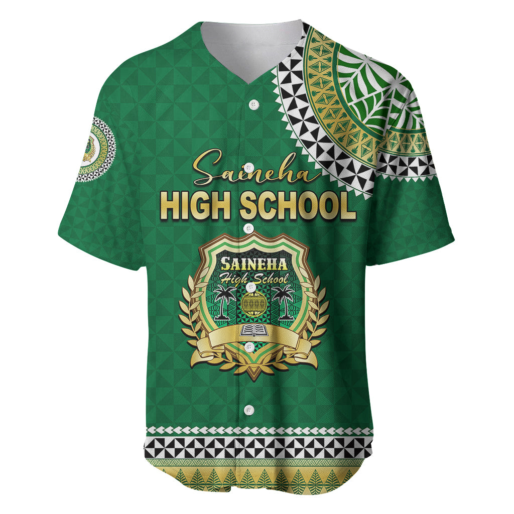 Tonga School Saineha High School Baseball Jersey Tribal Pattern LT6 Green - Polynesian Pride