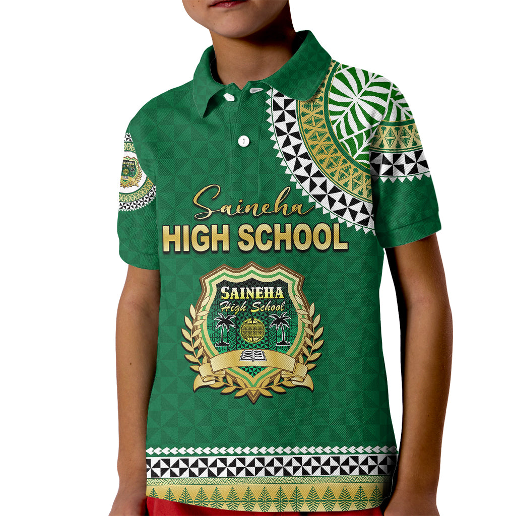 Tonga School Saineha High School Kid Polo Shirt Tribal Pattern LT6 Kid Green - Polynesian Pride