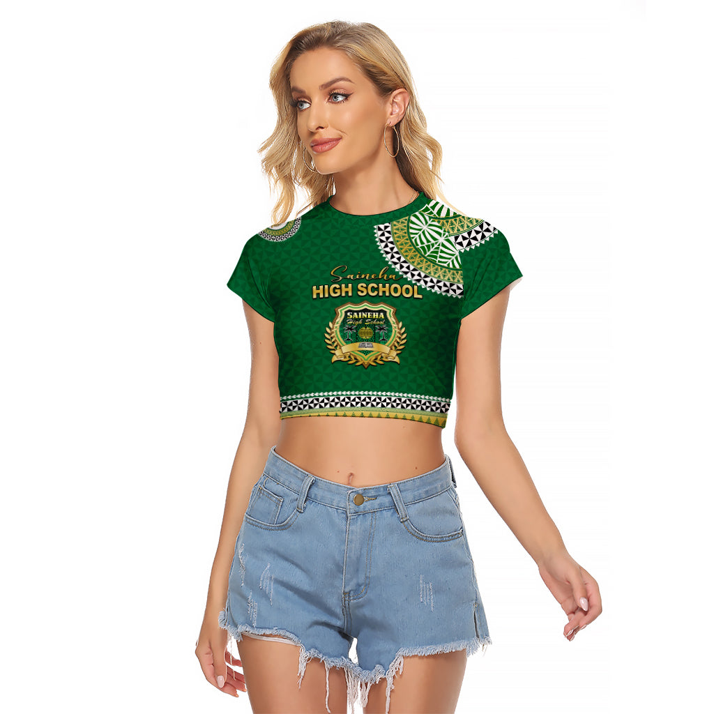 Tonga School Saineha High School Raglan Cropped T Shirt Tribal Pattern LT6 Female Green - Polynesian Pride