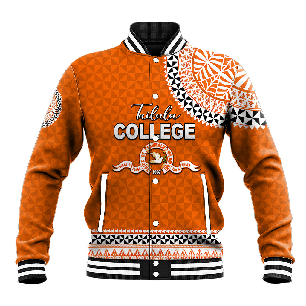 Tonga School Tailulu College Baseball Jacket Tribal Pattern LT6 Unisex Orange - Polynesian Pride