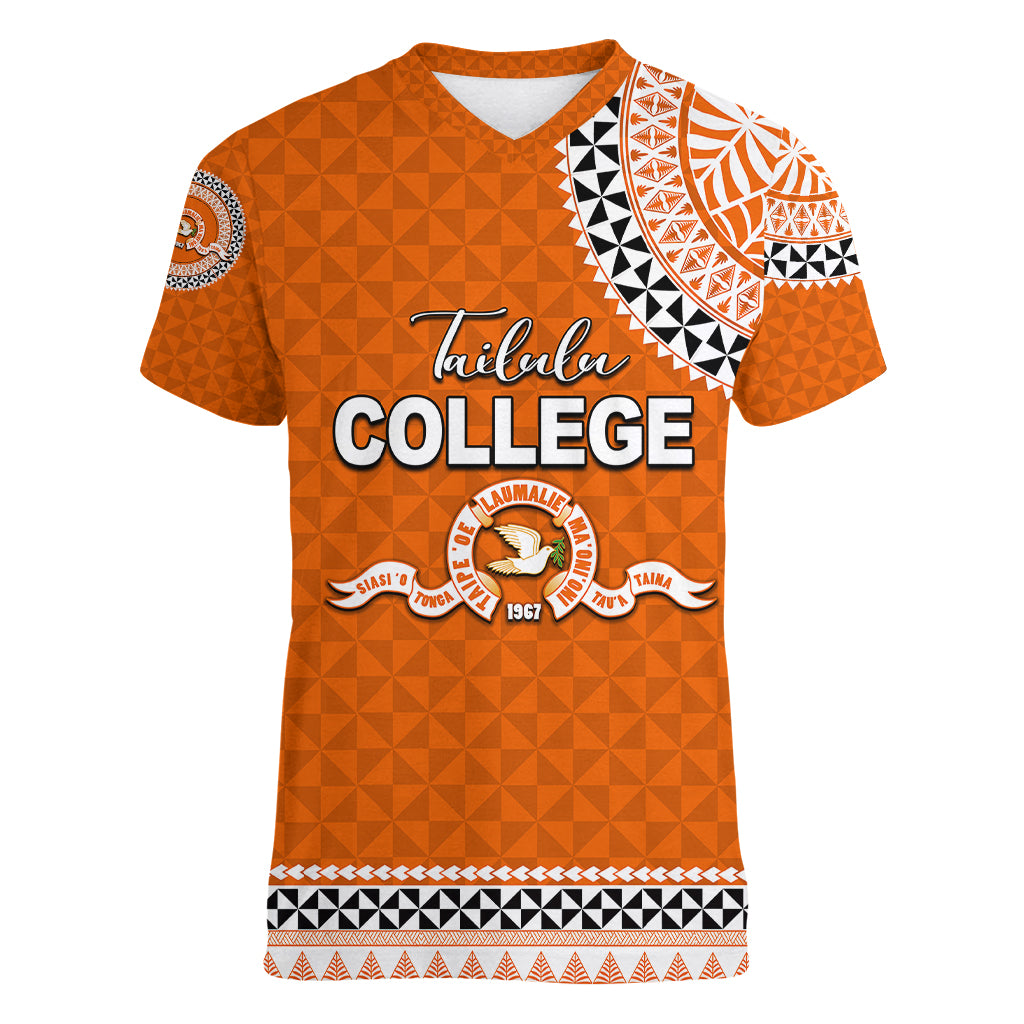 Tonga School Tailulu College Women V Neck T Shirt Tribal Pattern LT6 Female Orange - Polynesian Pride