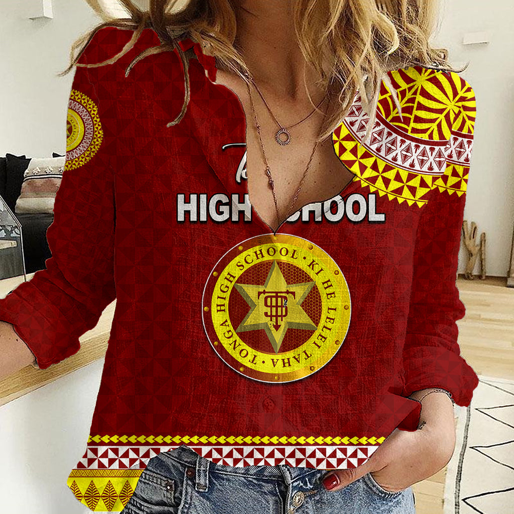 Tonga School Tonga High School Women Casual Shirt Tribal Pattern LT6 Female Maroon - Polynesian Pride