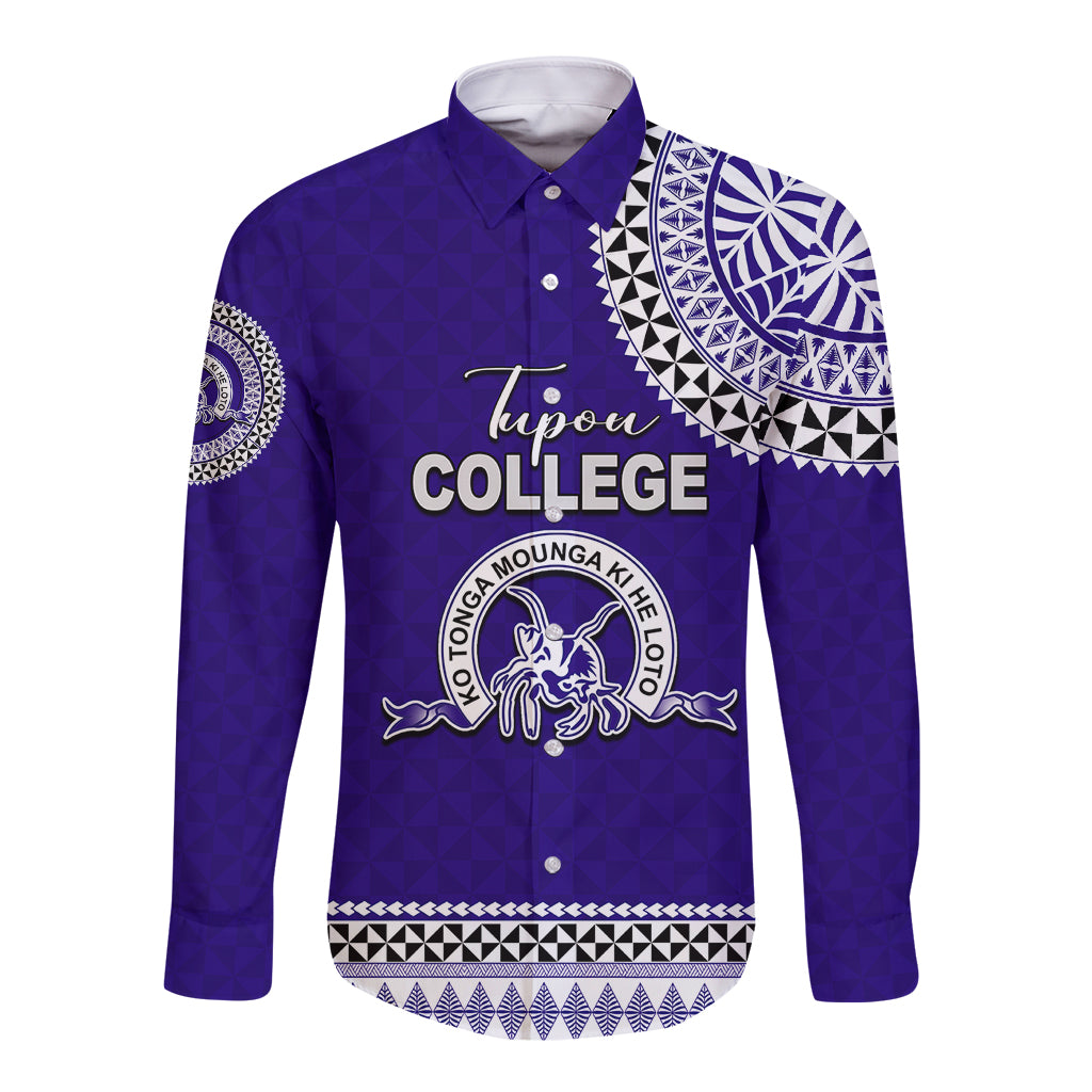 Tonga School Tupou College Long Sleeve Button Shirt Tribal Pattern LT6 Unisex Blue - Polynesian Pride