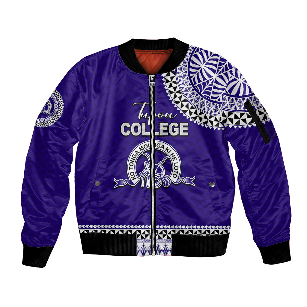 Tonga School Tupou College Sleeve Zip Bomber Jacket Tribal Pattern LT6 Unisex Blue - Polynesian Pride