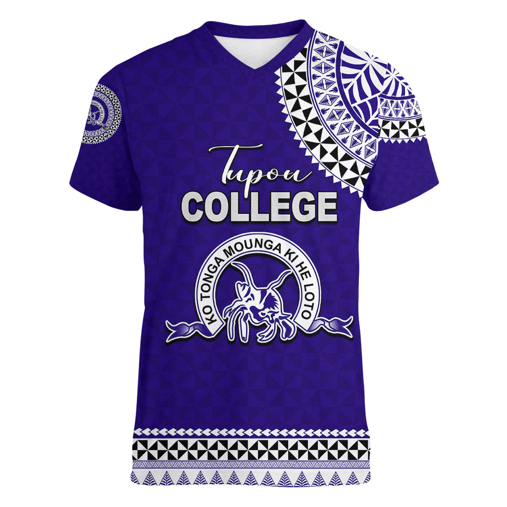 Tonga School Tupou College Women V Neck T Shirt Tribal Pattern LT6 Female Blue - Polynesian Pride