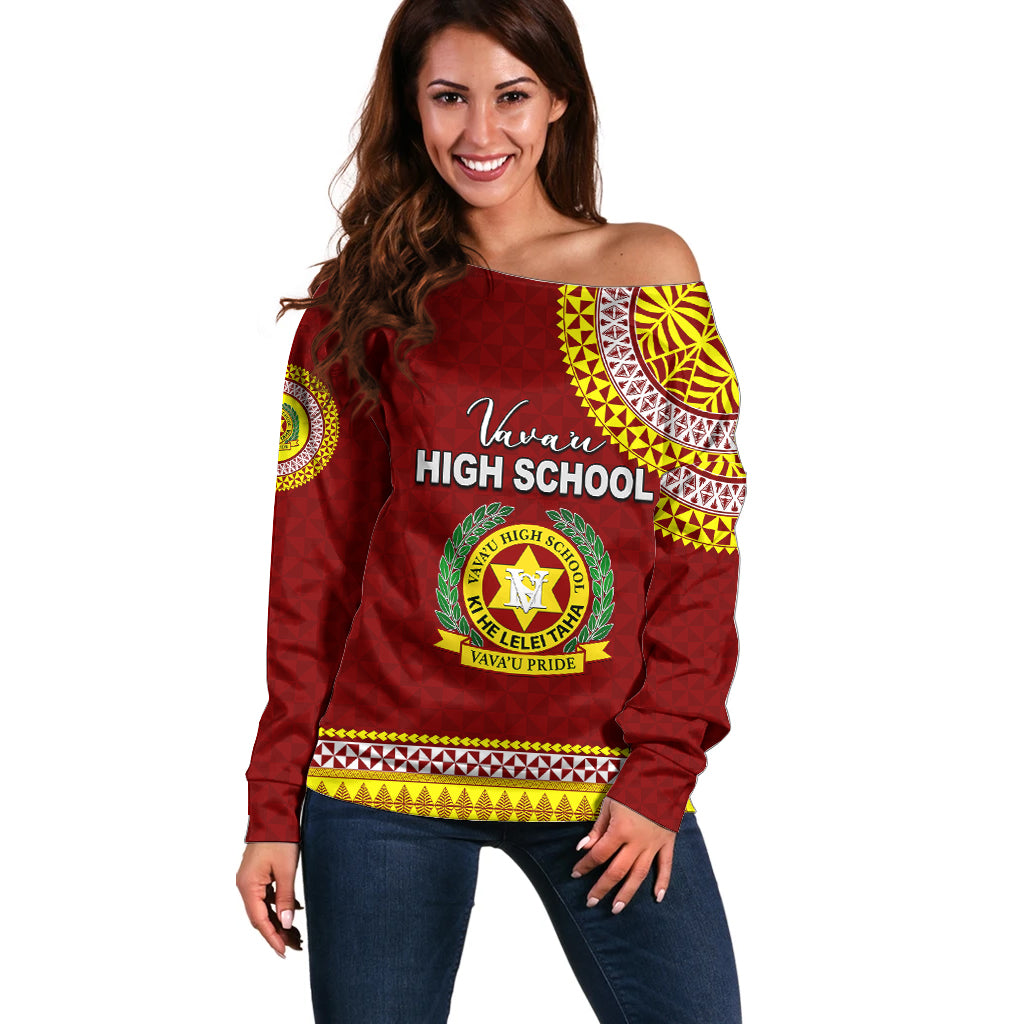 Tonga School Vava'u High School Off Shoulder Sweater Tribal Pattern LT6 Women Maroon - Polynesian Pride