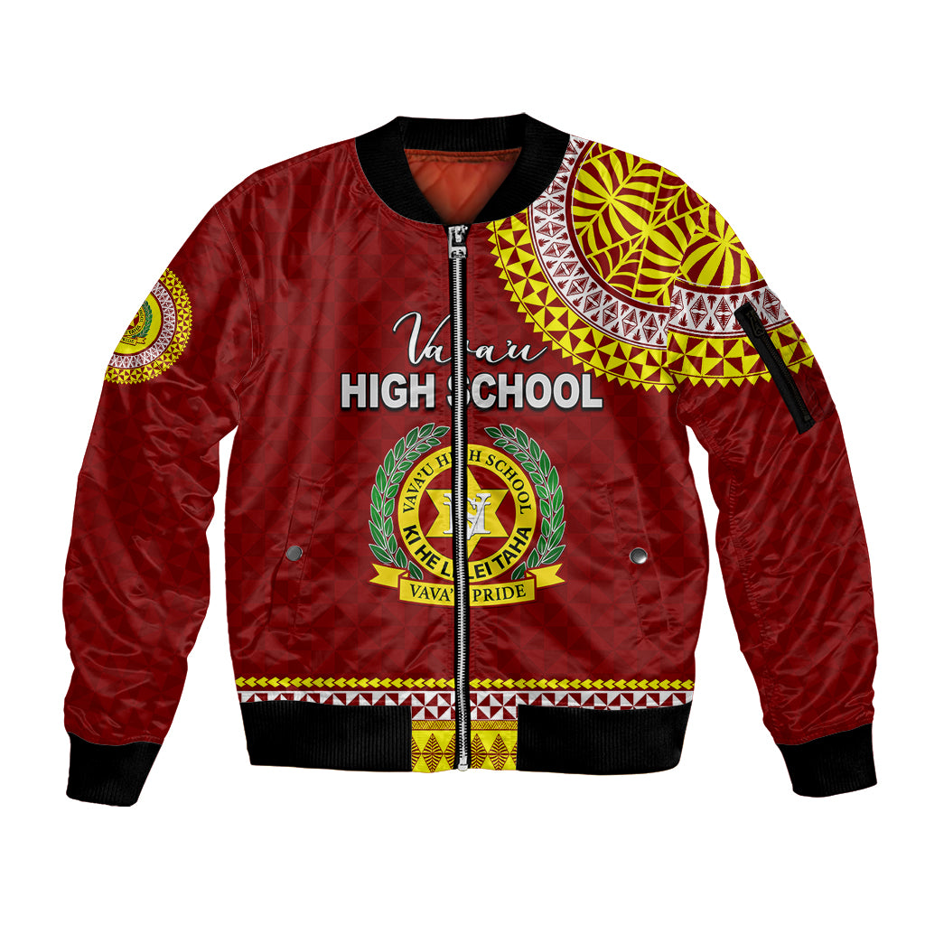 Tonga School Vava'u High School Sleeve Zip Bomber Jacket Tribal Pattern LT6 Unisex Maroon - Polynesian Pride