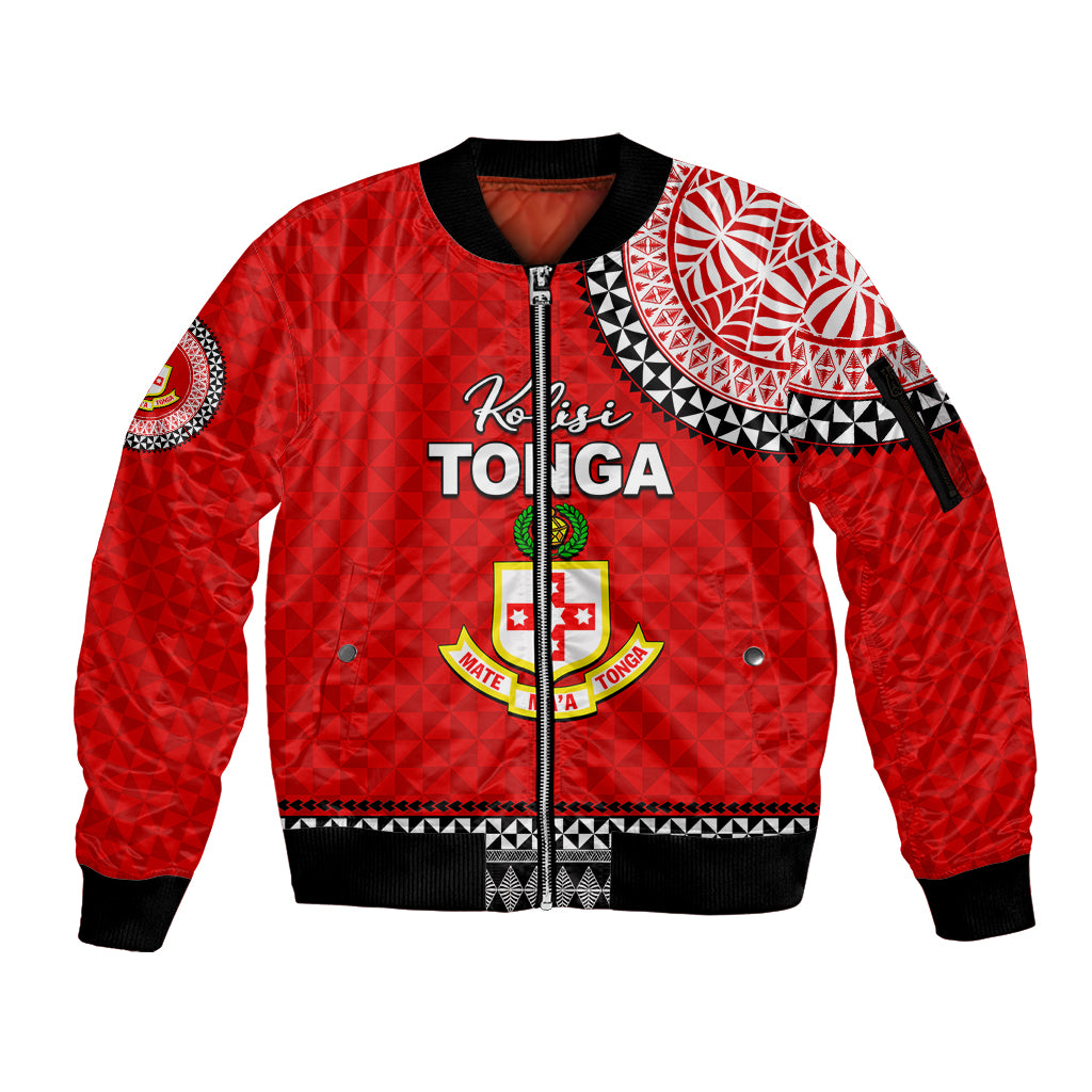 Tonga School Kolisi Tonga Sleeve Zip Bomber Jacket Tribal Pattern LT6 Unisex Red - Polynesian Pride