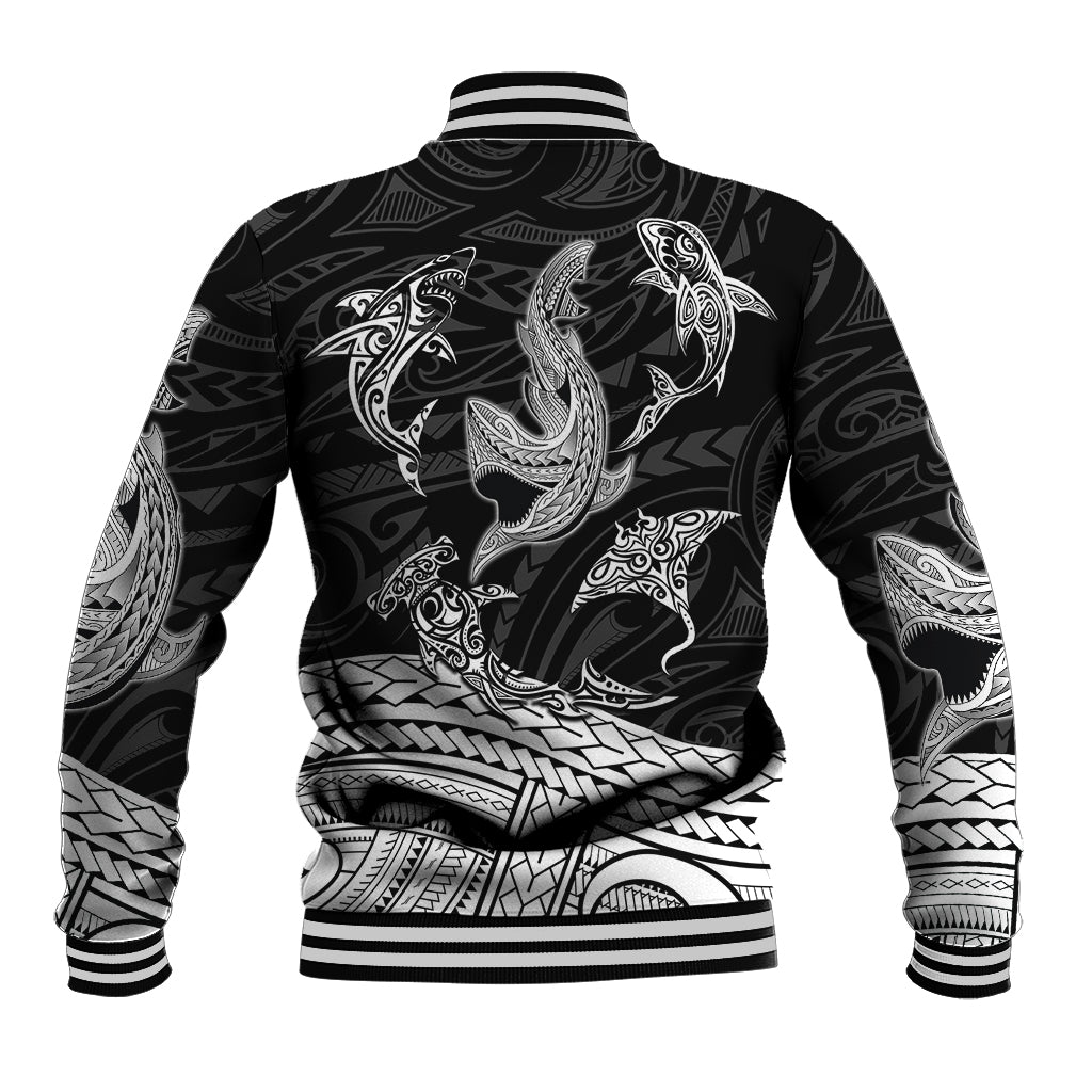 Polynesian Tribal Baseball Jacket with Sharks Tattoo White LT6 - Polynesian Pride