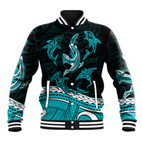 Polynesian Tribal Baseball Jacket with Sharks Tattoo Green LT6 Unisex Green - Polynesian Pride