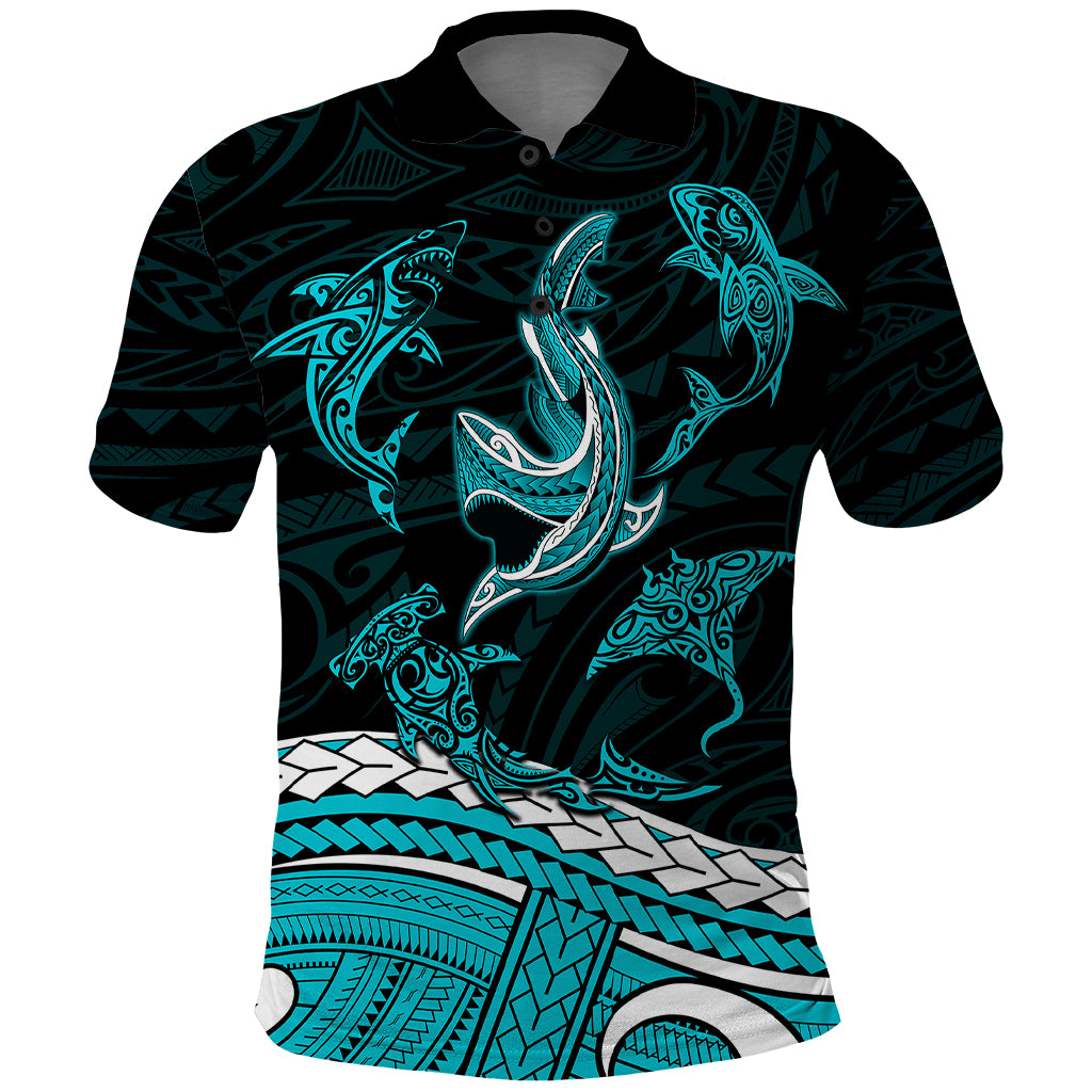 Polynesian Tribal Polo Shirt with Sharks Tattoo Green LT6 Green - Polynesian Pride