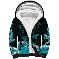 Polynesian Tribal Sherpa Hoodie with Sharks Tattoo Green LT6 Unisex Green - Polynesian Pride