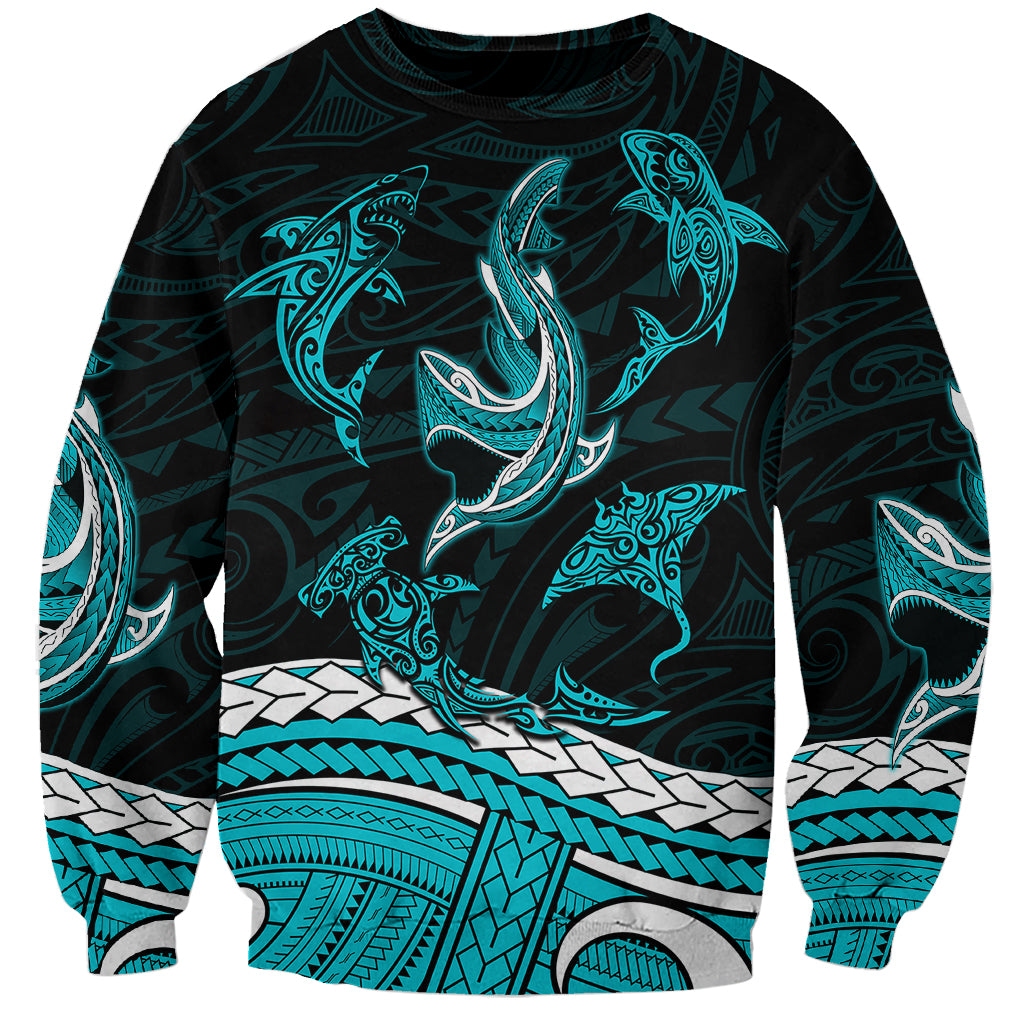Polynesian Tribal Sweatshirt with Sharks Tattoo Green LT6 Unisex Green - Polynesian Pride