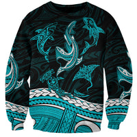 Polynesian Tribal Sweatshirt with Sharks Tattoo Green LT6 Unisex Green - Polynesian Pride