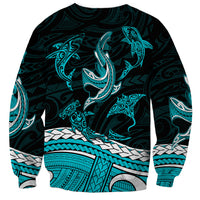 Polynesian Tribal Sweatshirt with Sharks Tattoo Green LT6 - Polynesian Pride