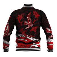 Polynesian Tribal Baseball Jacket with Sharks Tattoo Red LT6 - Polynesian Pride