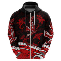 Polynesian Tribal Hoodie with Sharks Tattoo Red LT6 - Polynesian Pride