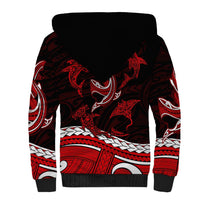 Polynesian Tribal Sherpa Hoodie with Sharks Tattoo Red LT6 - Polynesian Pride