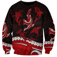 Polynesian Tribal Sweatshirt with Sharks Tattoo Red LT6 Unisex Red - Polynesian Pride
