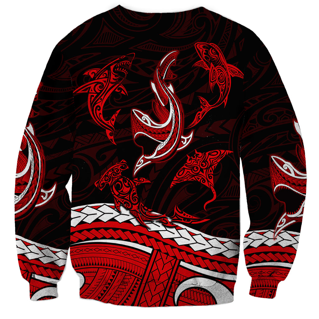 Polynesian Tribal Sweatshirt with Sharks Tattoo Red LT6 - Polynesian Pride