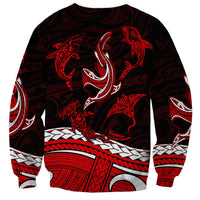 Polynesian Tribal Sweatshirt with Sharks Tattoo Red LT6 - Polynesian Pride