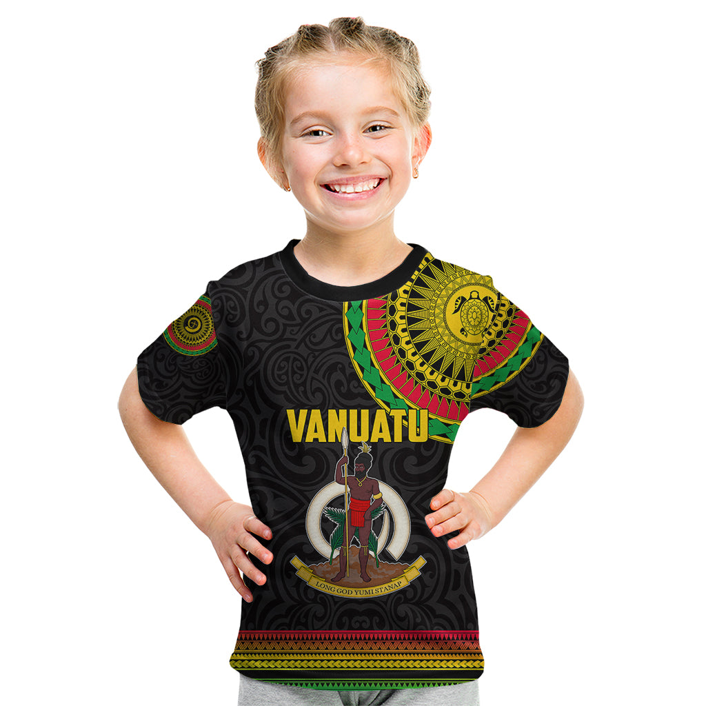 Custom Vanuatu Kid T Shirt Polynesia Circle LT6 Black - Polynesian Pride