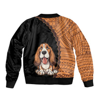 Custom Basset Hound Dog Sleeve Zip Bomber Jacket With Polynesian Tribal Tattoo LT6 - Polynesian Pride