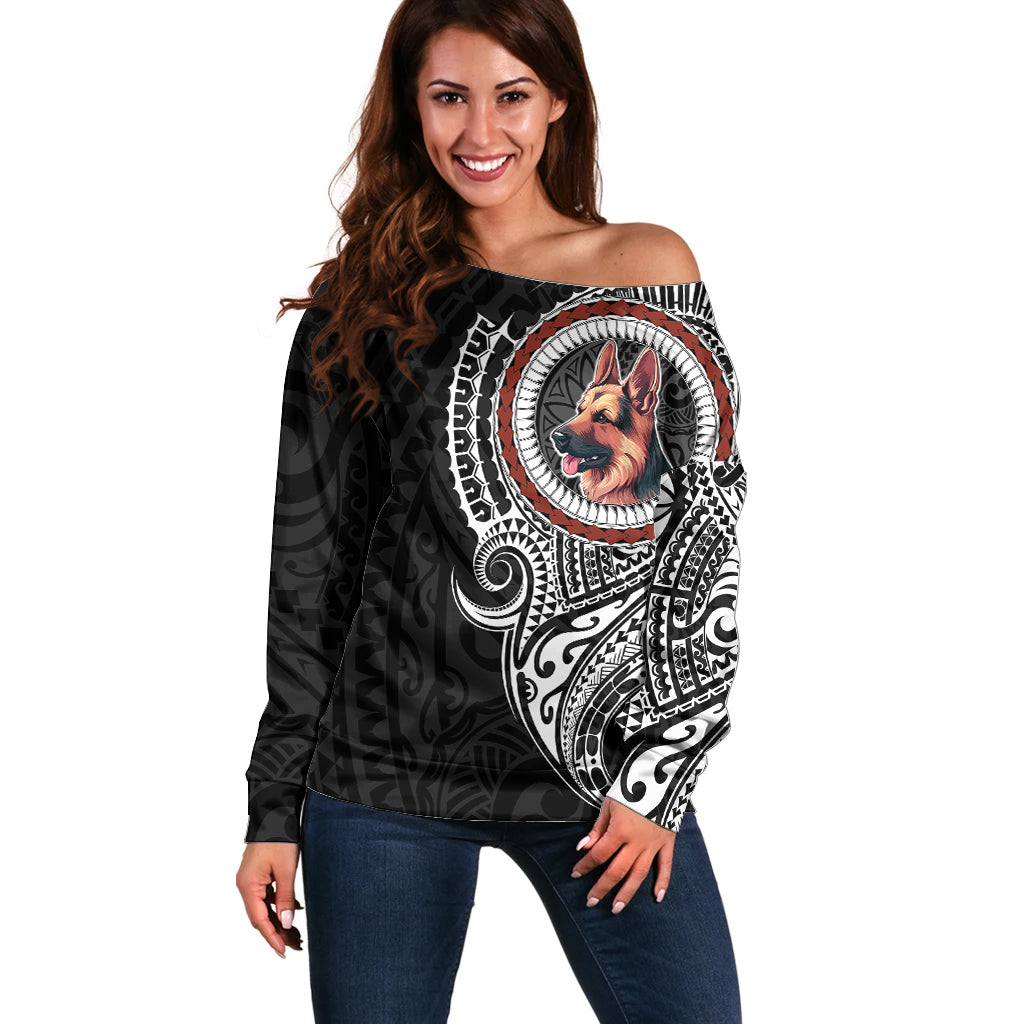 Polynesian German Shepherd Dog Off Shoulder Sweater Dog In My Heart LT6 Women Black - Polynesian Pride
