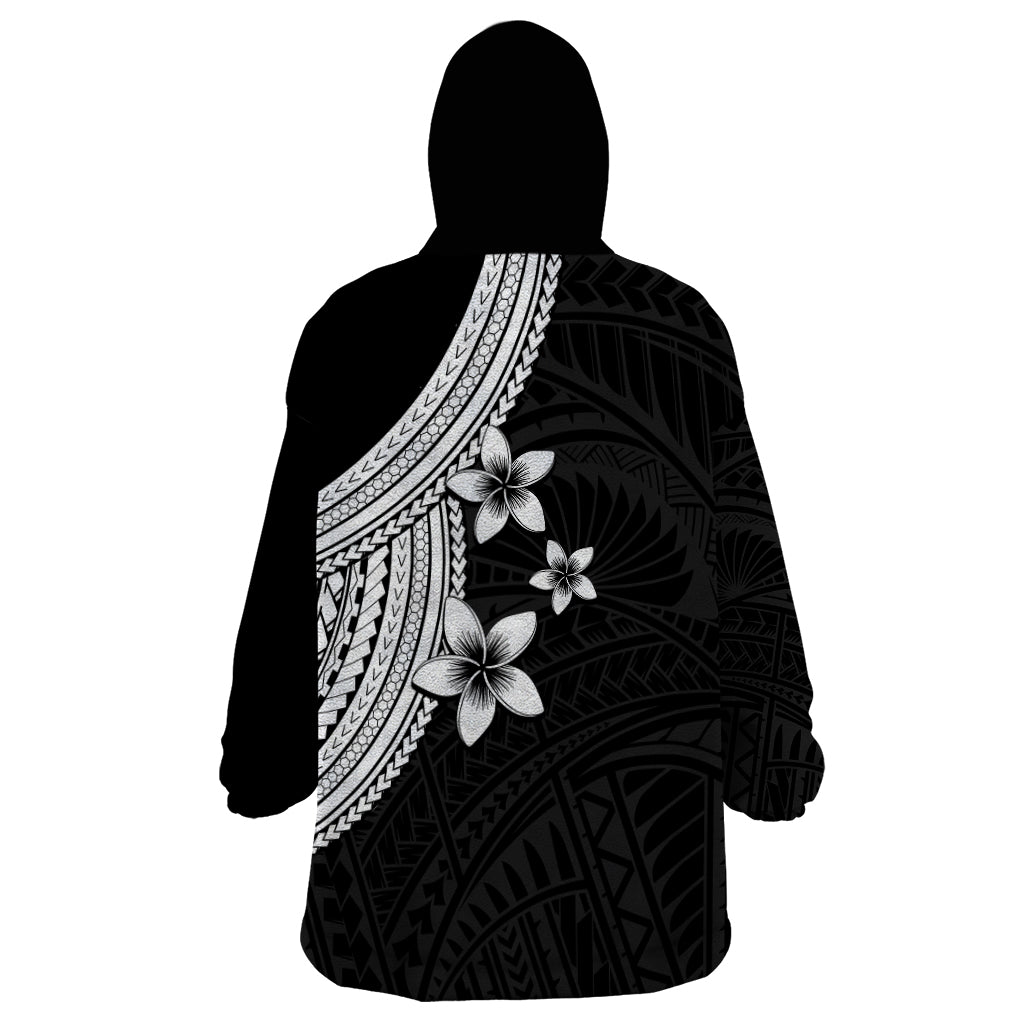 Polynesian Wearable Blanket Hoodie With Plumeria Flower White LT6 - Polynesian Pride