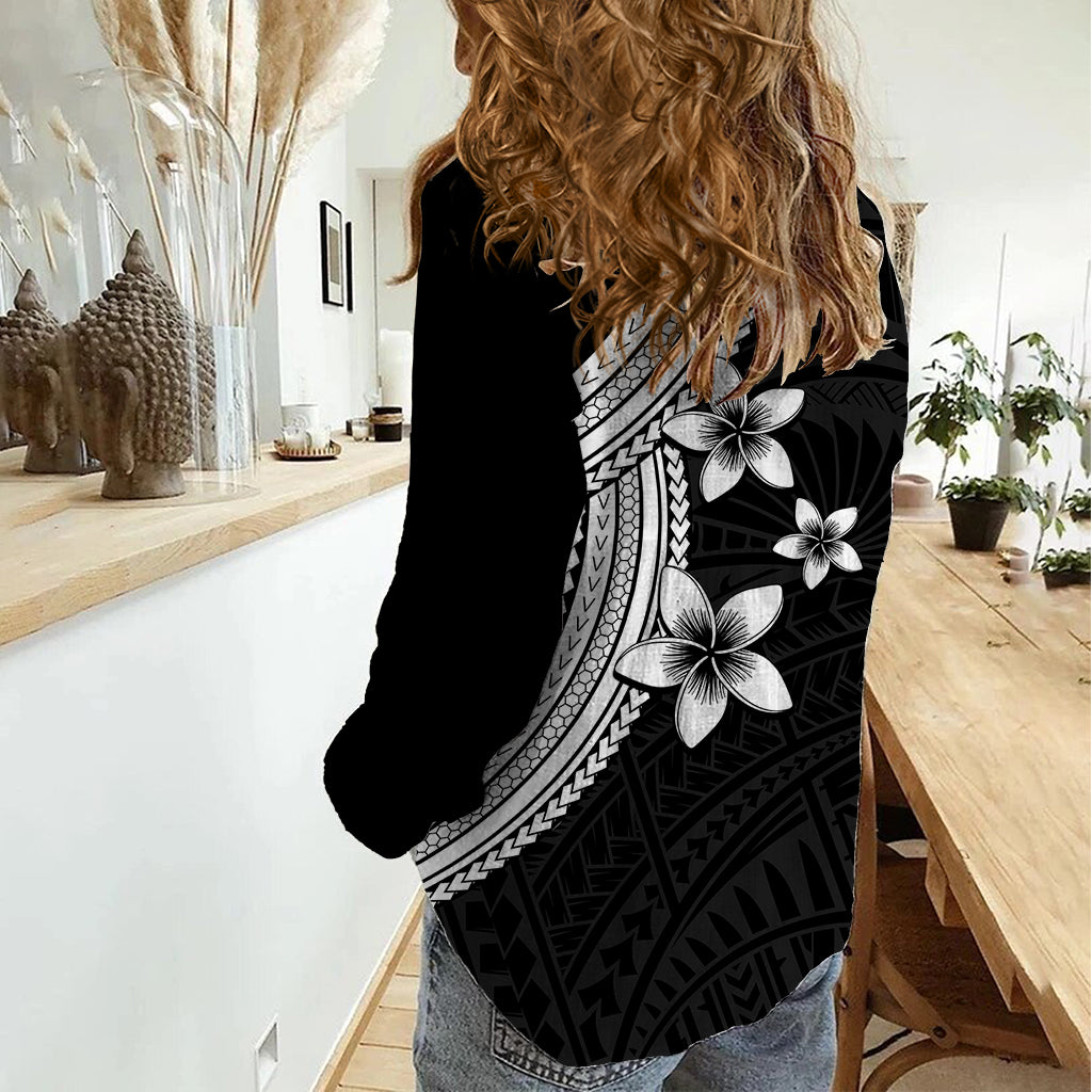 Polynesian Women Casual Shirt With Plumeria Flower White LT6 - Polynesian Pride