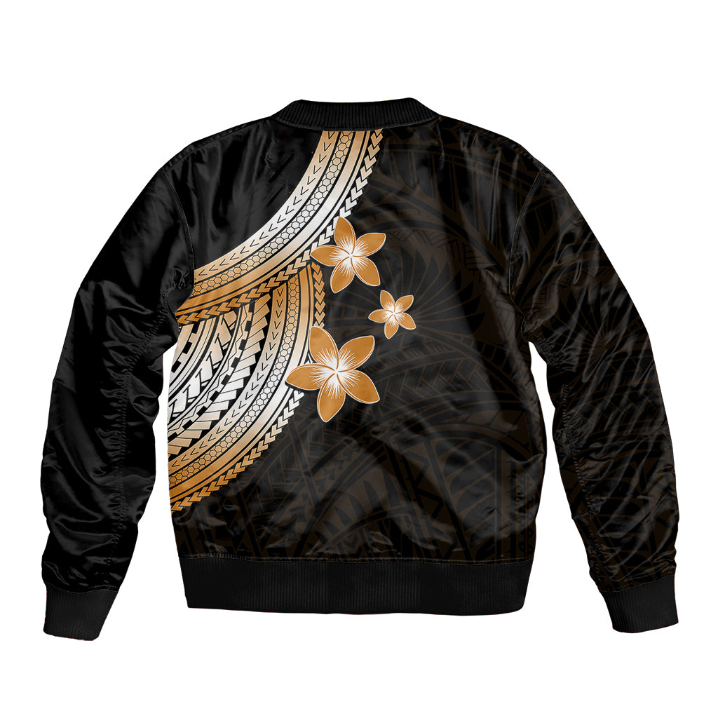 Polynesian Bomber Jacket With Plumeria Flower Gold LT6 - Polynesian Pride