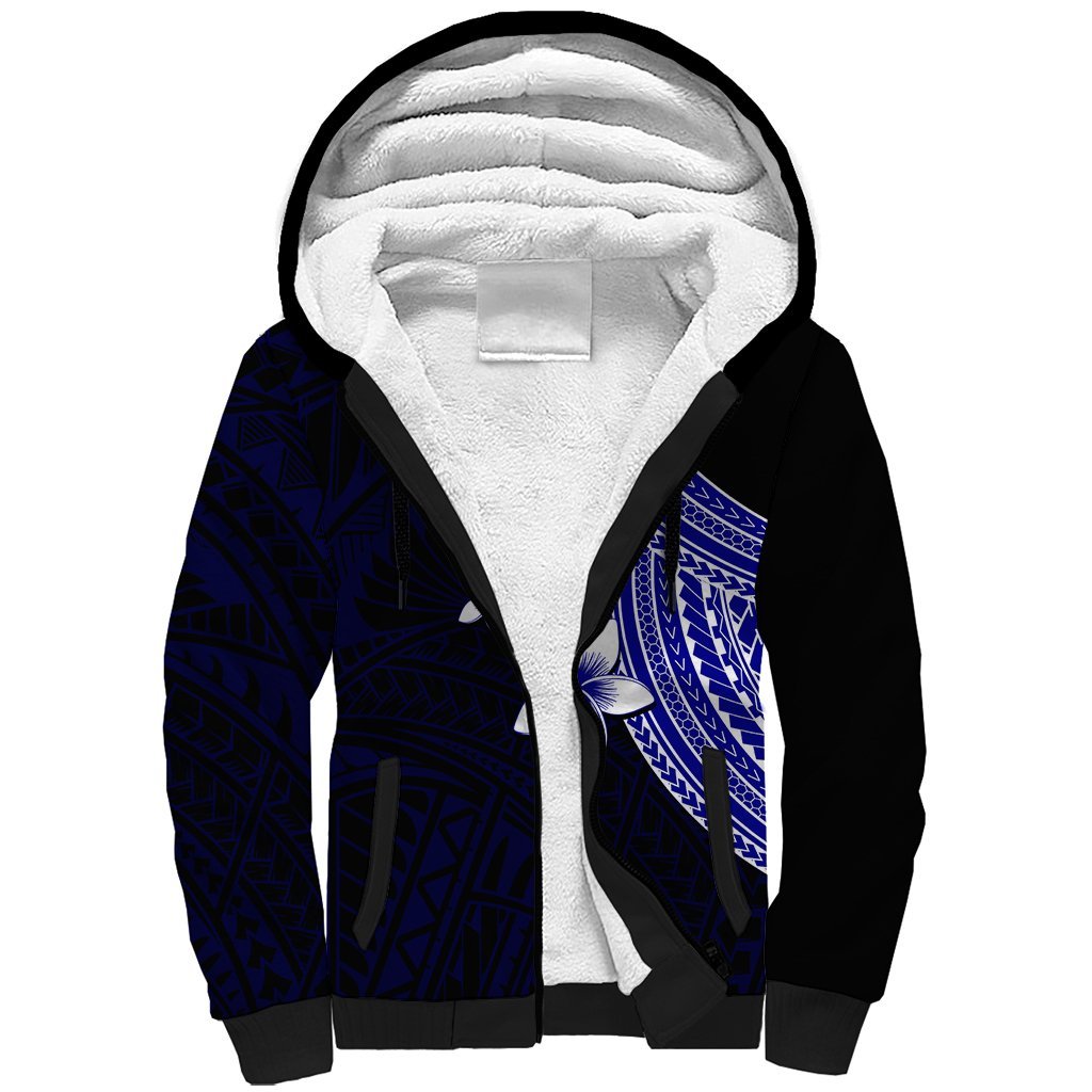 Polynesian Sherpa Hoodie With Plumeria Flower Blue LT6 Unisex Blue - Polynesian Pride