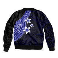 Polynesian Sleeve Zip Bomber Jacket With Plumeria Flower Blue LT6 - Polynesian Pride
