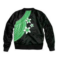 Polynesian Sleeve Zip Bomber Jacket With Plumeria Flower Green LT6 - Polynesian Pride