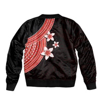 Polynesian Sleeve Zip Bomber Jacket With Plumeria Flower Red LT6 - Polynesian Pride