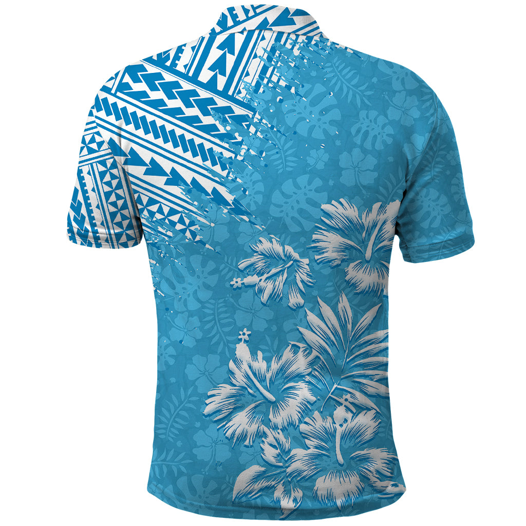 Hawaii Summer Polo Shirt - Mix Polynesian Light Blue LT6 - Polynesian Pride