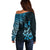 Hawaii Summer Off Shoulder Sweater Mix Polynesian Black-Blue LT6 - Polynesian Pride