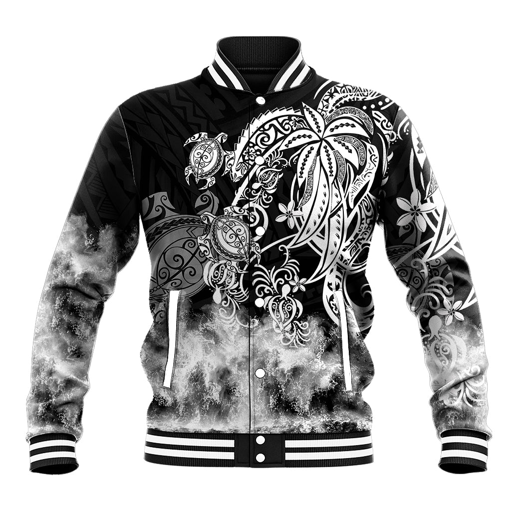 Polynesian Sea Turtle Baseball Jacket Tribal Black LT6 Unisex Black - Polynesian Pride