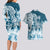 Polynesian Sea Turtle Couples Matching Long Sleeve Bodycon Dress and Hawaiian Shirt Tribal Blue LT6 - Polynesian Pride