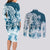 Polynesian Sea Turtle Couples Matching Long Sleeve Bodycon Dress and Long Sleeve Button Shirts Tribal Blue LT6 - Polynesian Pride