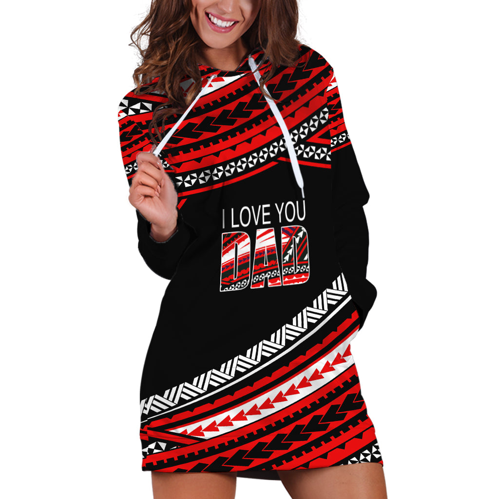 (Custom Personalised) Happy Fathers Day Polynesian Hoodie Dress I Love You Dad Red LT6 Red - Polynesian Pride