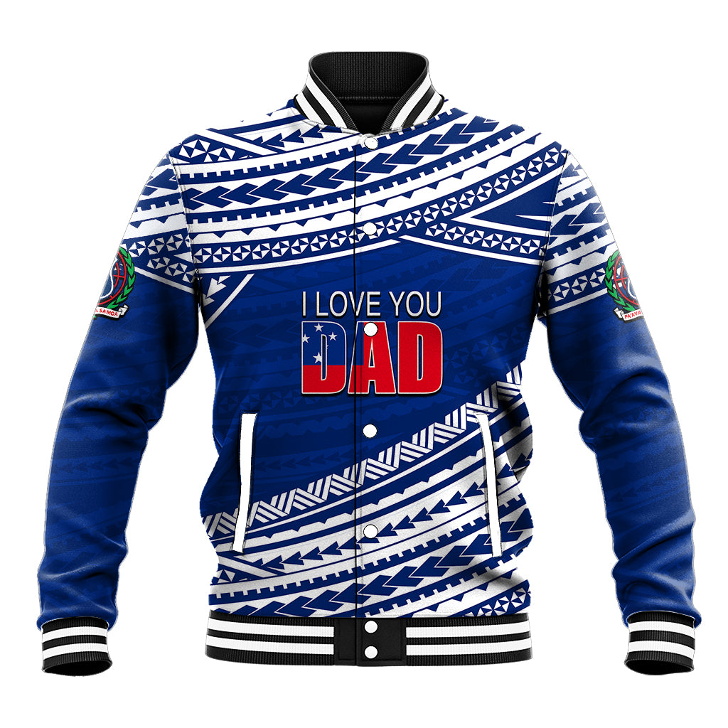 (Custom Personalised) Happy Fathers Day Samoa Baseball Jacket I Love You Dad Blue LT6 Unisex Blue - Polynesian Pride