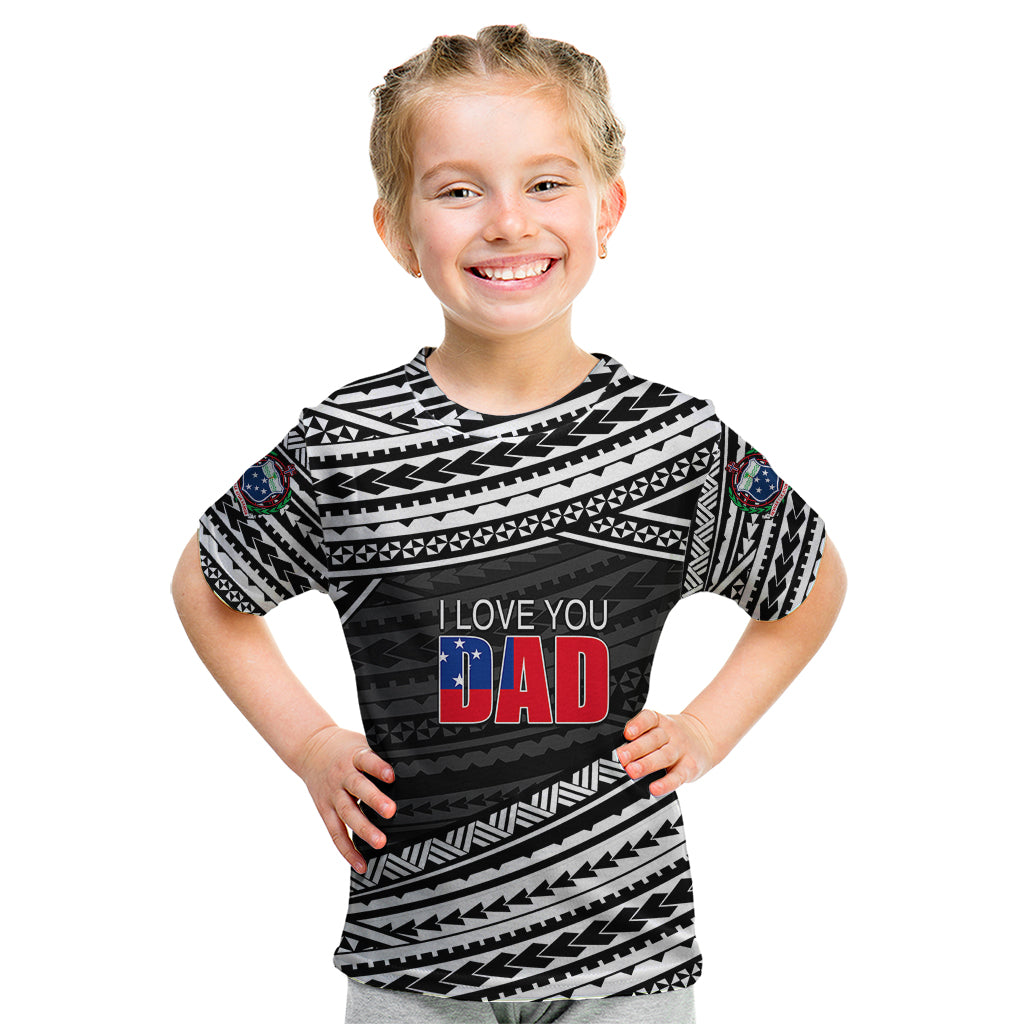 (Custom Personalised) Happy Fathers Day Samoa Kid T Shirt I Love You Dad Black LT6 Black - Polynesian Pride