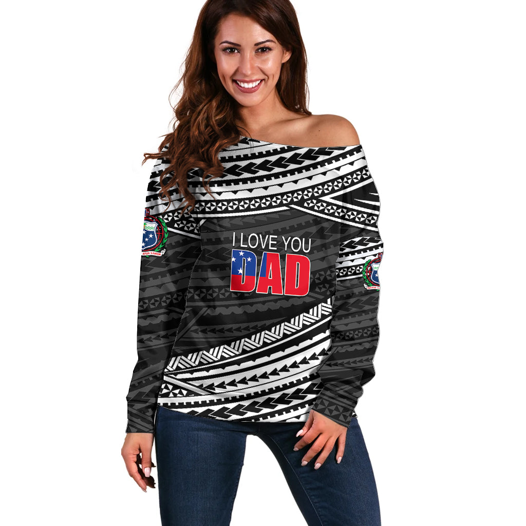 (Custom Personalised) Happy Fathers Day Samoa Off Shoulder Sweater I Love You Dad Black LT6 Women Black - Polynesian Pride