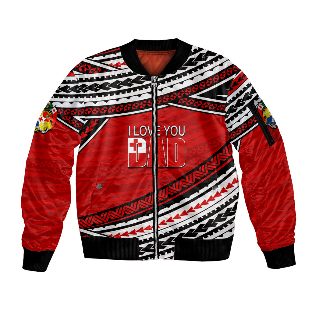 (Custom Personalised) Happy Fathers Day Tonga Sleeve Zip Bomber Jacket I Love You Dad LT6 Unisex Red - Polynesian Pride