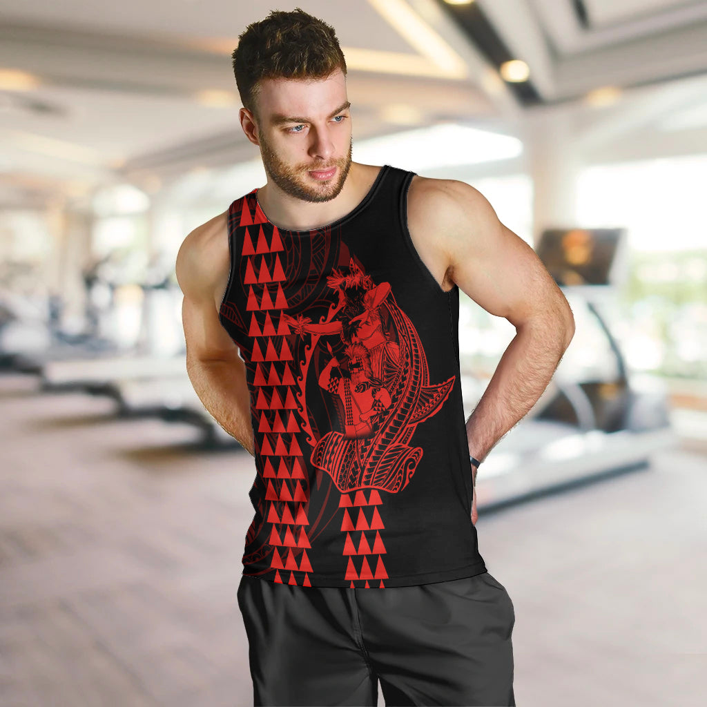 Polynesian Men Tank Top Hawaiian Warrior and Aloha Girl With Hammerhead Shark Tattoos Red LT6 - Polynesian Pride